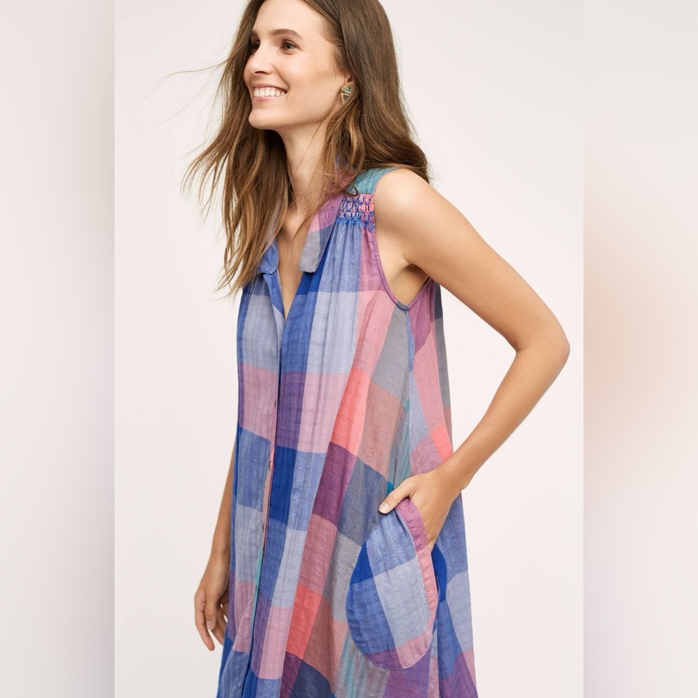 Anthropologie Holding Horses Plaid Sleeveless Shirt Dress XS